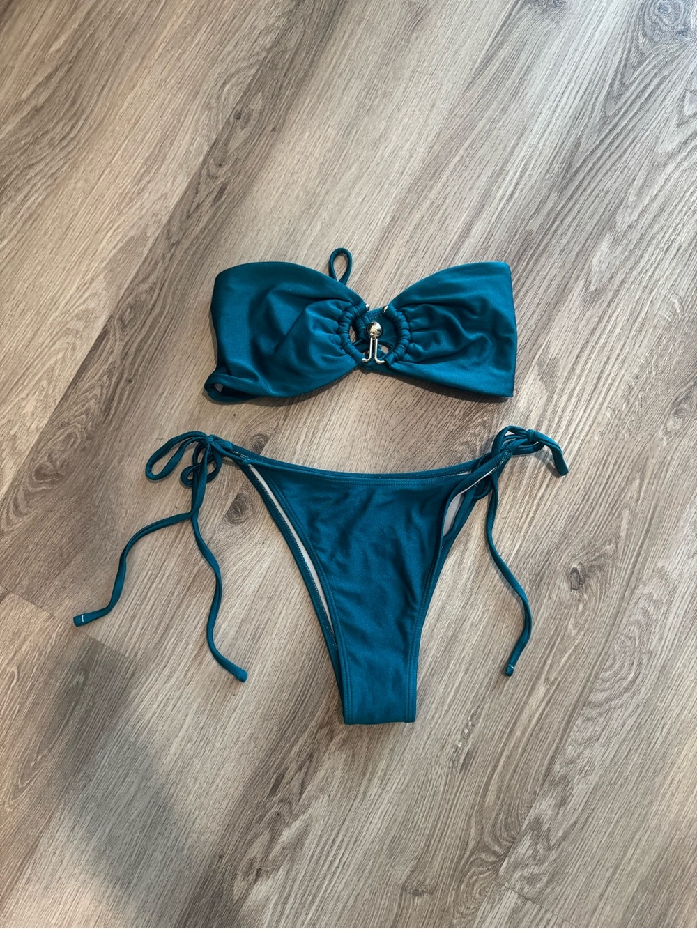 Zaful Teal Bandeau Bikini with metal Accent